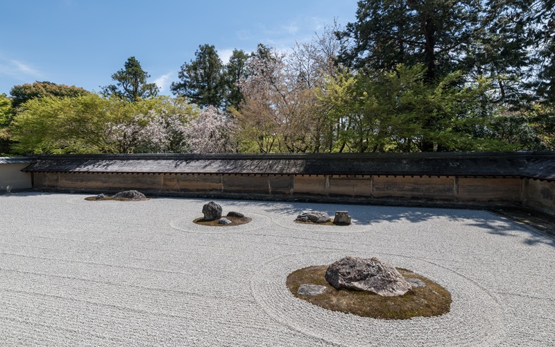 Jardim zen de pedras do Ryoan-ji em Kyoto, Japão